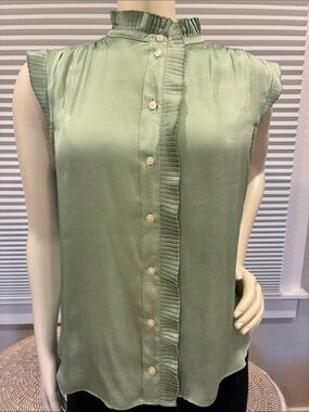 Banana Republic Sleeveless Pleated Mock Neck Blouse - Sage Green